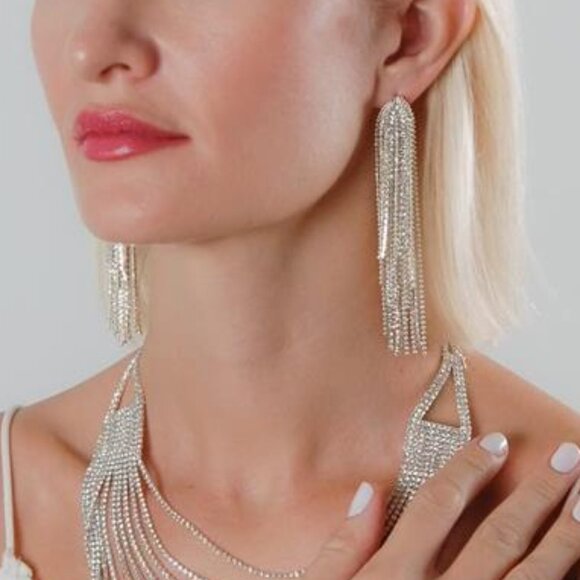 Chic Simulated Diamond Dangle Earrings - Hypoallergenic - Picture 2 of 7